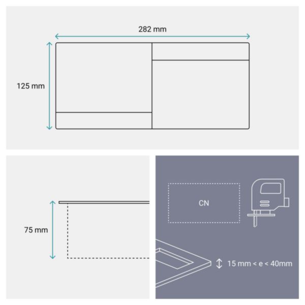 Incara Pop Up à encastrer dans mobilier et à équiper de 2x4 modules avec couvercle finition noir