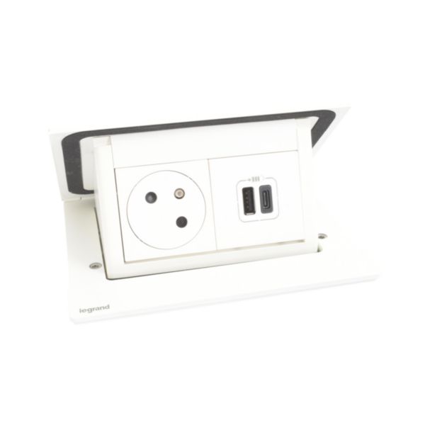 Incara Pop-up équipé de 1 prise 2P+T Surface et 1 chargeur USB Type-A+Type-C 15W avec cordon - 4 modules blanc