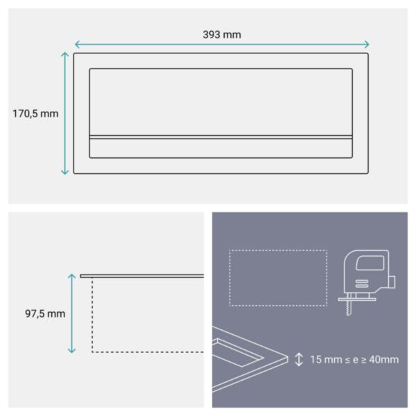 Incara Flip-up équipé de 5 prises 2P+T Surface et 1 chargeur USB Type-A+Type-C 15W avec cordon - 12 modules métal