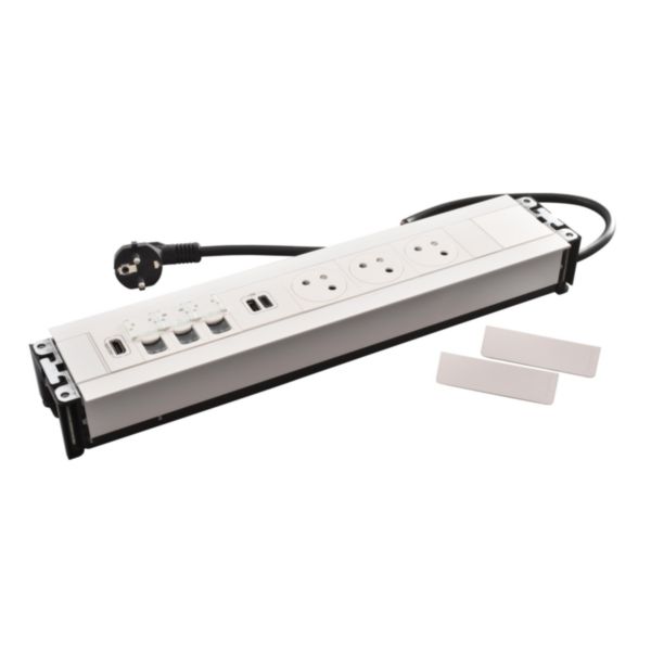 Incara Multilink version vertical pour mur équipé de 3x2P+T , 1 chargeur USB Type-A+Type-C , RJ45 + HDMI - blanc