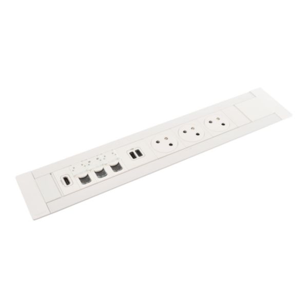 Incara Multilink version vertical pour mur équipé de 3x2P+T , 1 chargeur USB Type-A+Type-C , RJ45 + HDMI - blanc