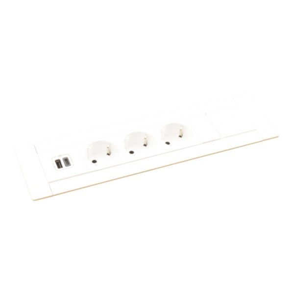 Incara Multilink vertical avec 3 prises Schuko, 1 prise chargeur USB A+C 15W et 1 cordon de 2m avec fiche - blanc