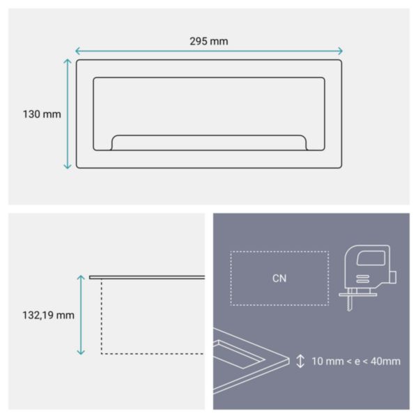 Boîtier Top Access Incara 295mm finition métal pour ranger une nourrice ou un bloc multiprise - à encastrer