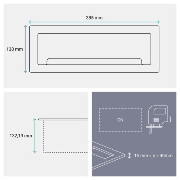 Boîtier Top Access Incara 385mm finition noir pour ranger une nourrice ou un bloc multiprise - à encastrer