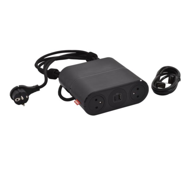 Incara Link'On rallonge mobile multiprises avec 4 prises 2P+T, 2 chargeurs USB Type-A+C noir avec cordon 2P+T et HDMI
