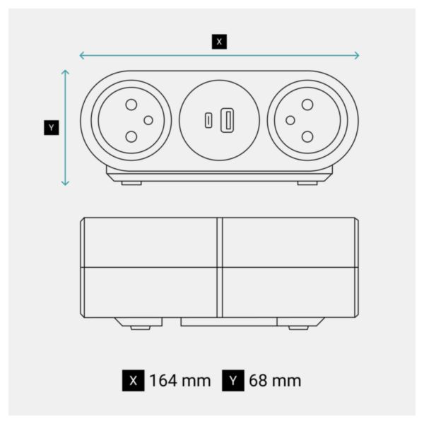 Incara Link'On rallonge mobile multiprises équipée de 6 prises 2P+T finition noir avec cordon 2,5m et fiche 2P+T
