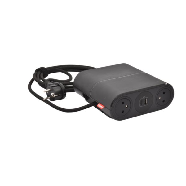 Incara Link'On rallonge mobile multiprises équipée de 4 prises 2P+T, 2 chargeurs USB Type-A+C finition noir avec cordon