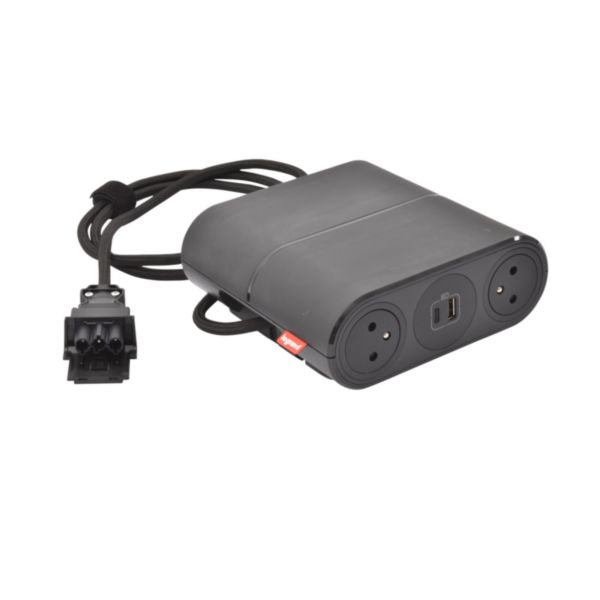 Incara Link'On extension pour rallonge équipée de 4 prises 2P+T et 2 chargeurs USB Type-A + Type-C finition noir