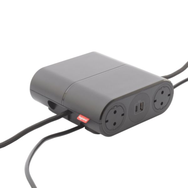 Incara Link'On équipé de 4 prises Schuko, 2 prises chargeur USB A+C 15W un cordon HDMI et un cordon de 2,5m avec fiche - noir