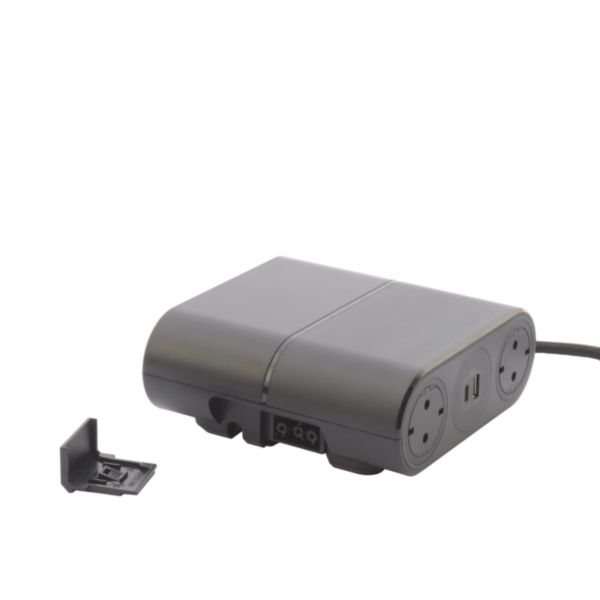 Incara Link'On équipé de 4 prises Schuko, 2 prises chargeur USB A+C 15W un cordon HDMI et un cordon de 2,5m avec fiche - noir