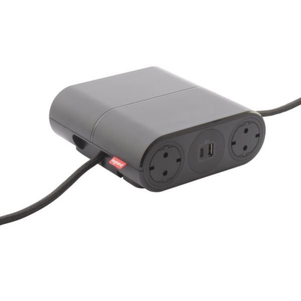 Incara Link'On équipé de 4 prises Schuko, 2 prises chargeur USB A+C 15W et un cordon de 2,5m avec fiche - noir