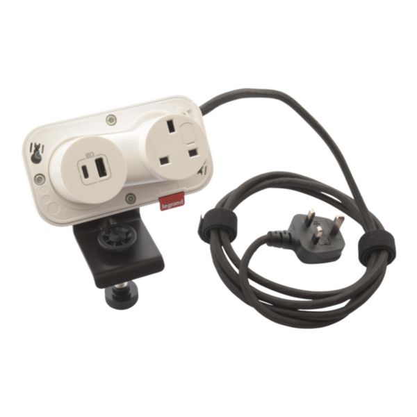 Incara Electr'On équipé de 1 prise BS 1 prise chargeur USB A+C 15W cordon tissé 2,5m avec fiche et accessoire de fixation - blanc