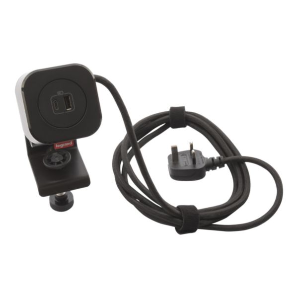 Incara Electr'On avec 1 prise chargeur USB A+C 15W, cordon tissé de 2,5m avec fiche BS et accessoire de fixation - noir livré complet - Page 5