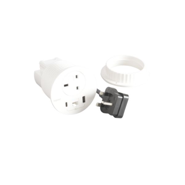 Incara Disq 80 équipé d'1 prise BS, 1 prise chargeur USB A+C 15W, 1 prise RJ45 cat6 UTP et cordon de 2m avec fiche BS1363 - blanc - Page 3