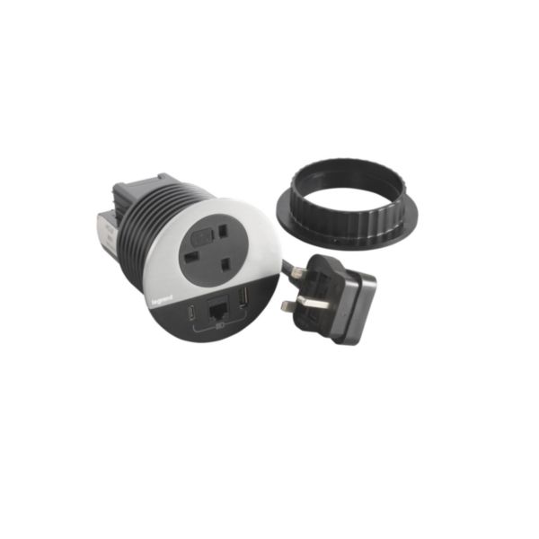 Incara Disq 80 équipé d'1 prise BS, 1 prise chargeur USB A+C 15W, 1 prise RJ45 cat6 UTP et cordon de 2m avec fiche BS1363 - métal - Page 3