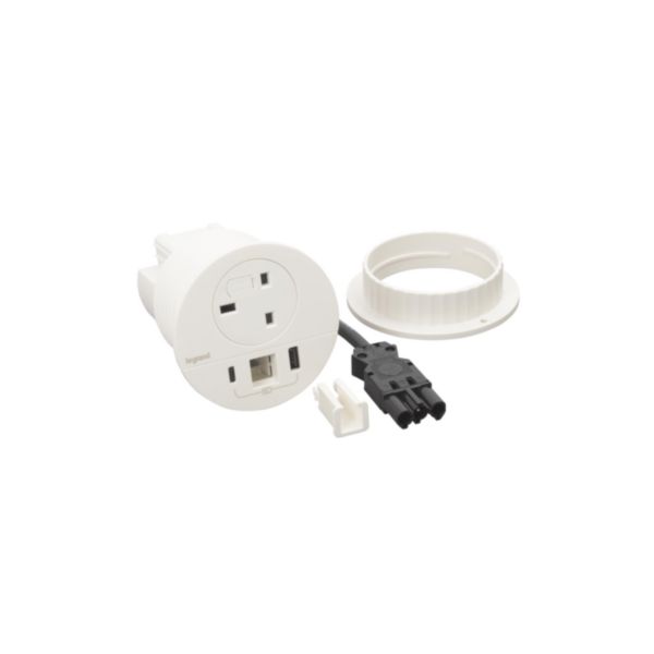 Incara Disq 80 équipé d'1 prise BS, 1 prise chargeur USB A+C 15W, un passe-câble et cordon de 0,5m avec fiche Wieland - blanc - Page 3