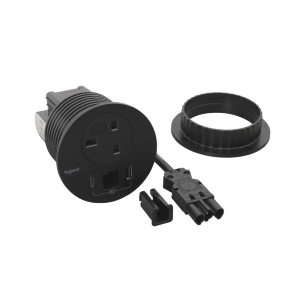 Incara Disq 80 équipé d'1 prise BS, 1 prise chargeur USB A+C 15W, un passe-câble et cordon de 0,5m avec fiche Wieland - noir - Page 3