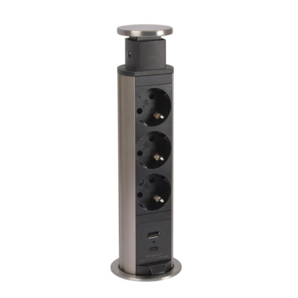 Incara Tower 60 équipée de 3 prises Schuko 1 prise chargeur USB A+C 15W et un cordon de 2m avec fiche