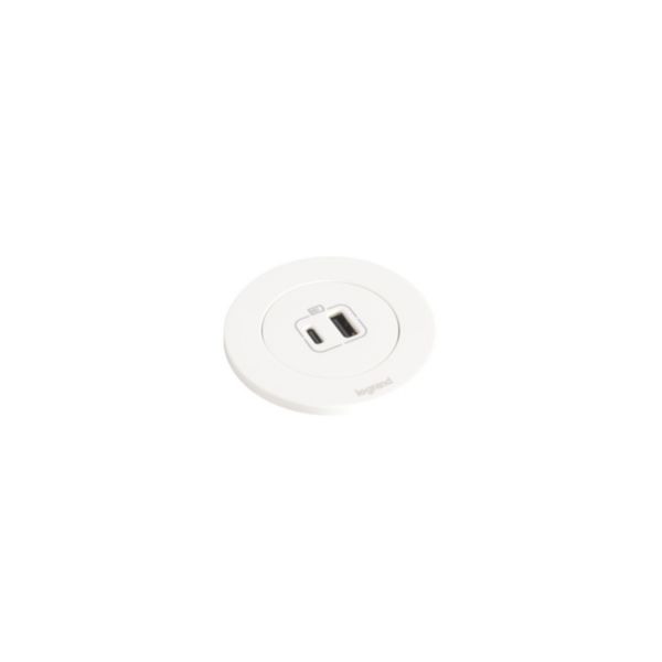 Incara Disq 60 équipé d'1 prise chargeur USB Type A et Type C et cordon de 2m avec fiche BS - blanc