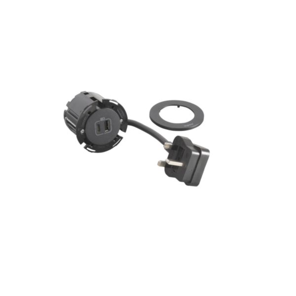 Incara Disq 60 équipé d'1 prise chargeur USB Type A et Type C et cordon de 2m avec fiche BS - noir - Page 2