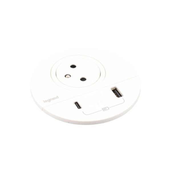 Incara Disq80 avec 1 prise F/B,1 USB A+C 15W et 1 cordon de 2m avec fiche - blanc