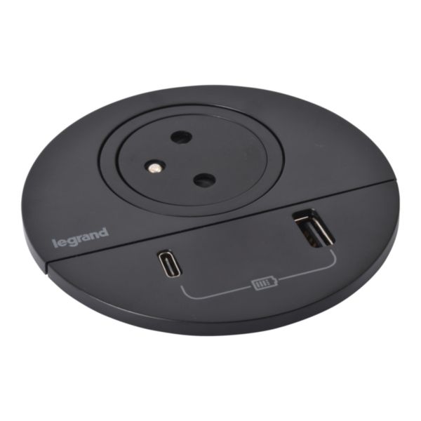 Incara Disq80 avec 1 prise F/B,1 USB A+C 15W et 1 cordon de 0,5m avec connecteur GST18 - noir