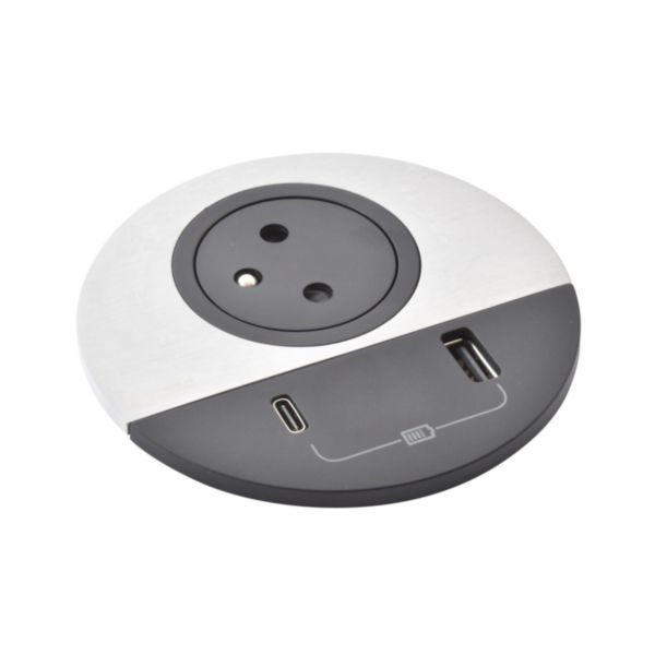 Incara Disq80 avec 1 prise F/B,1 USB A+C 15W et 1 cordon de 0,5m avec connecteur GST18 - métal