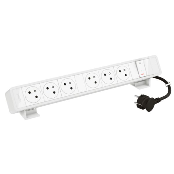 Bloc bureau 6 prises 2P+T- bouton ON/OFF - cordon 2m avec fiche - Blanc - Page 2