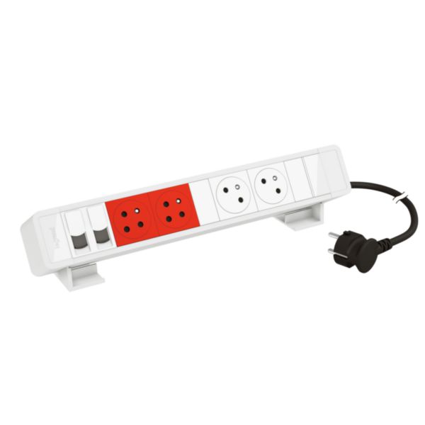 Bloc bureau 2 prises 2P+T détrompées - 1 prise RJ45 Cat.6 - cordon 2m avec fiche - Blanc - Page 2