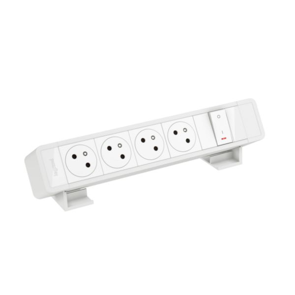 Bloc bureau 4 prises 2P+T- bouton ON/OFF - à raccorder - Blanc