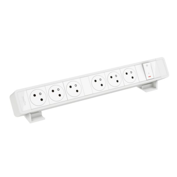 Bloc bureau 6 prises 2P+T- bouton ON/OFF - à raccorder - Blanc