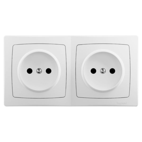 Double prise de courant sans terre précâblée saillie - Les Apparents - Complet Blanc