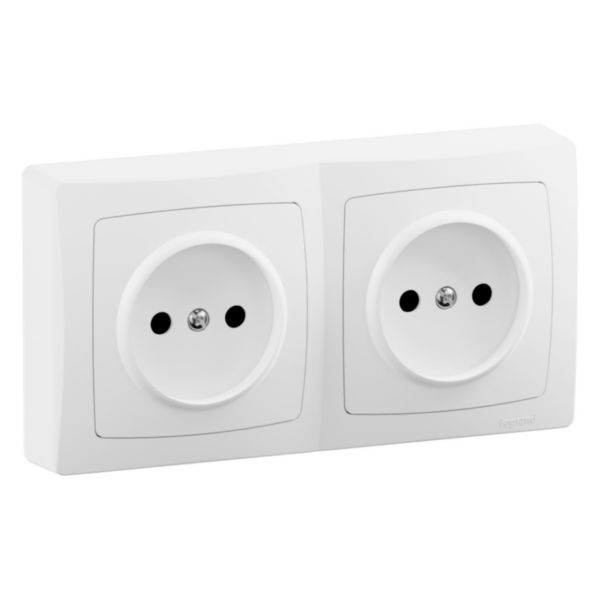 Double prise de courant sans terre précâblée saillie - Les Apparents - Complet Blanc