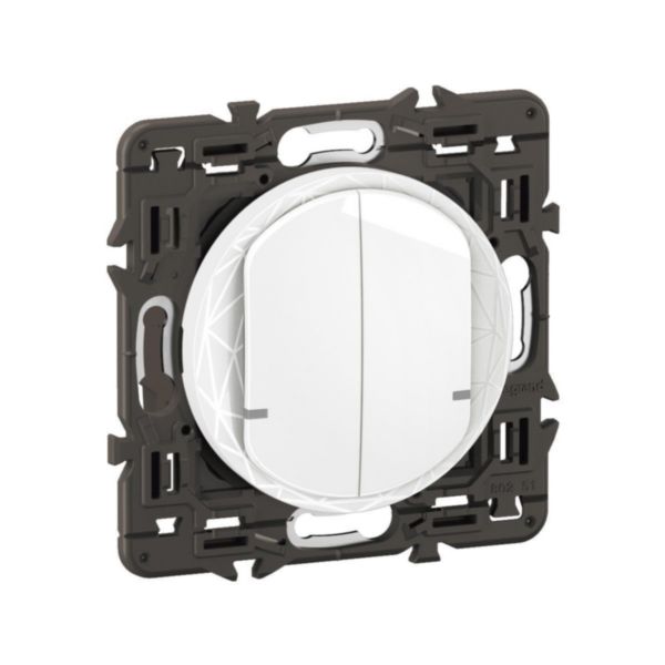 Interrupteur filaire double connecté Céliane with Netatmo avec Neutre avec support et enjoliveurs Blanc