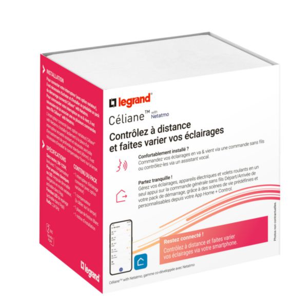 Interrupteur connecté sans Neutre avec option variation Céliane with Netatmo avec plaque - Blanc