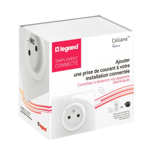 Prise connectée 2P+T 16A Céliane with Netatmo avec plaque - Blanc 