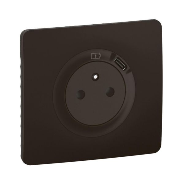 Prise de courant 2P+T Surface Confort avec prise USB Type-C intégrée avec plaque Céliane - Noir