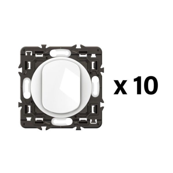 Lot de 10 interrupteurs ou va-et-vient 10A Céliane - Blanc avec supports, à équiper de plaques