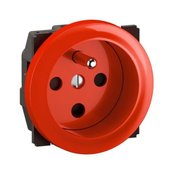Prise 2P+T 16A 250V à détrompage Céliane avec enjoliveur rouge