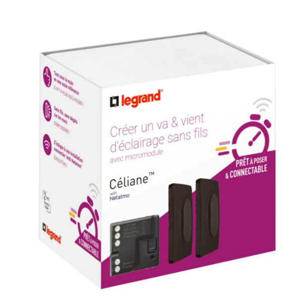 Prêt-à-Poser connectable Céliane : créer un va-et-vient avec micromodule et commandes sans fils - Noir