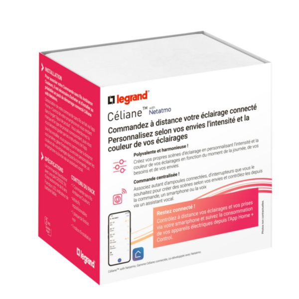 Commande sans fils pour ampoule multicouleurs Céliane with Netatmo avec plaque - Noir