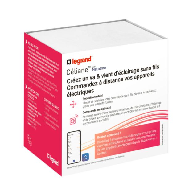 Commande sans fils pour interrupteur connecté ou prise connectée Céliane with Netatmo avec plaque - Noir