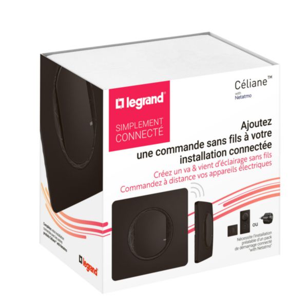 Commande sans fils pour interrupteur connecté ou prise connectée Céliane with Netatmo avec plaque - Noir