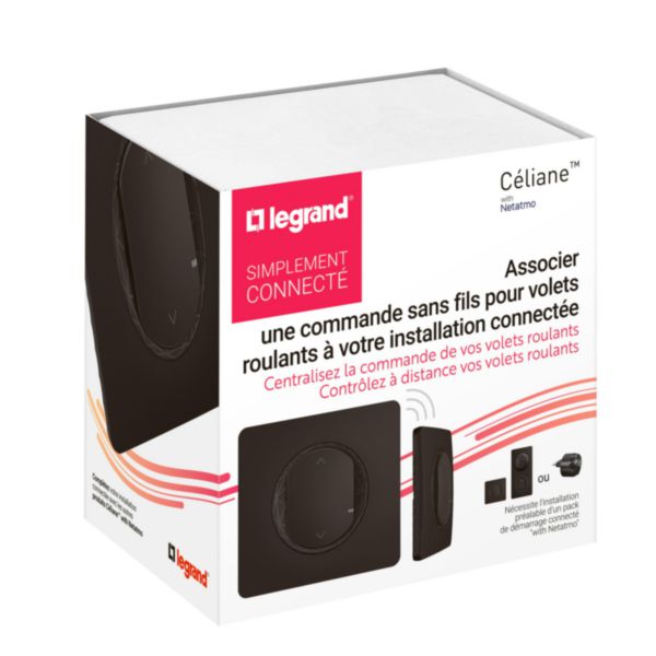 Commande sans fils pour interrupteur volets roulants et stores Céliane with Netatmo avec plaque - Noir