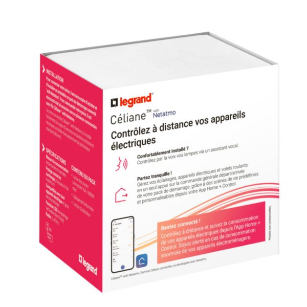 Prise connectée 2P+T 16A Céliane with Netatmo avec plaque - Noir