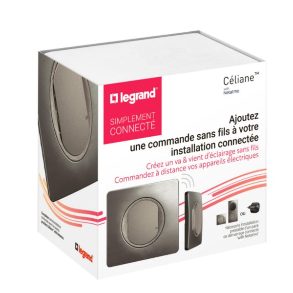 Commande sans fils pour interrupteur connecté ou prise connectée Céliane with Netatmo avec plaque - Titanium