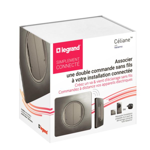 Commande double sans fils pour interrupteur connecté ou prise connectée Céliane with Netatmo avec plaque - Titanium