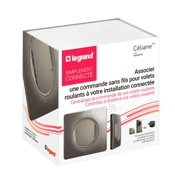 Commande sans fils pour interrupteur volets roulants et stores Céliane with Netatmo avec plaque - Titanium