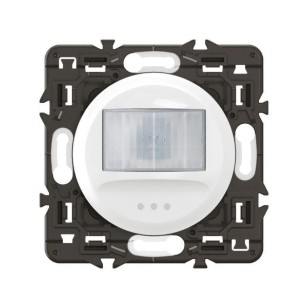 Détecteur mural sans Neutre 100W LED Céliane compatible toutes lampes - Blanc avec support, à équiper d'une plaque