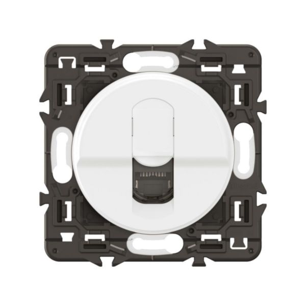 Prise RJ45 téléphone et informatique catégorie6 FTP Céliane - Blanc avec support, à équiper d'une plaque